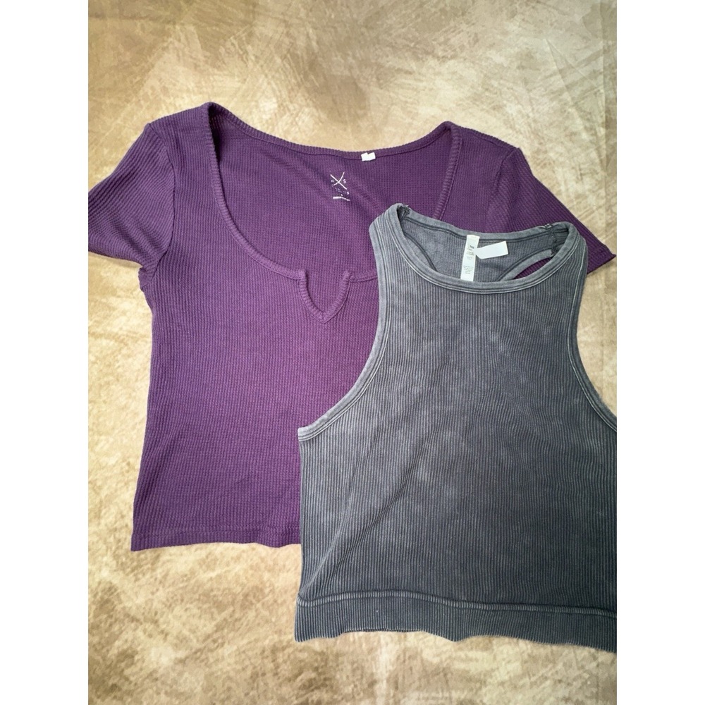 Lot 2 Tops, Basics Waffle crop top, Zenana Crop Tank top Women's Small